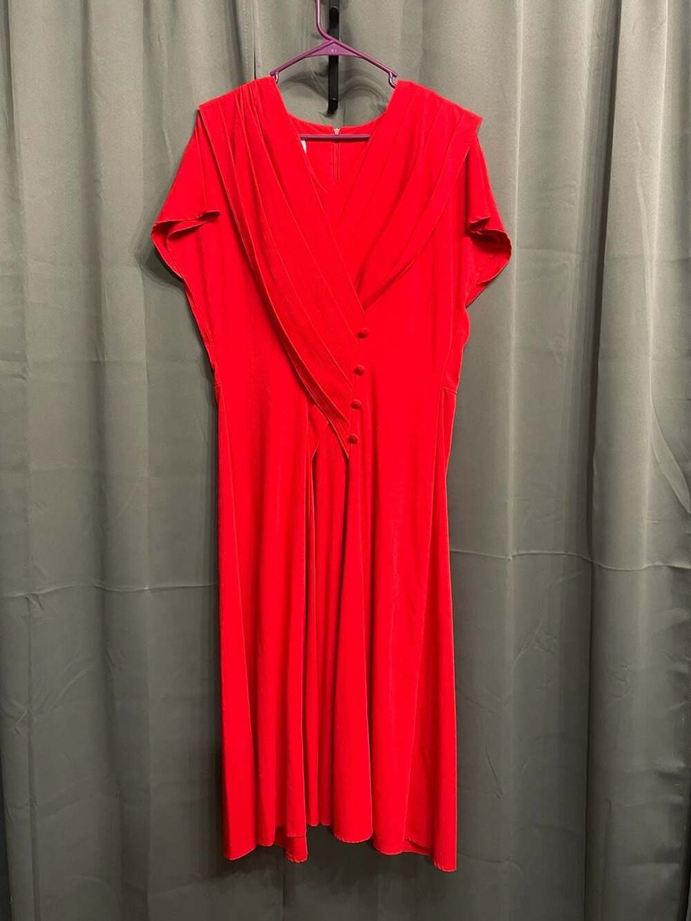 VTG Nina Piccalino Red Draped V-Neck Midi Dress Size 14